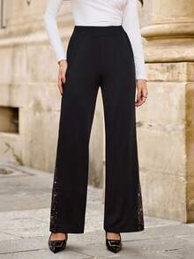 EMERY ROSE Quần ống đứng bó lưới và kim tuyến thanh lịch màu đen dành cho nữ, phù hợp để đi làm, mặc thường ngày và mặc hàng ngày, mùa xuân/hè - màu đen - Xem 3