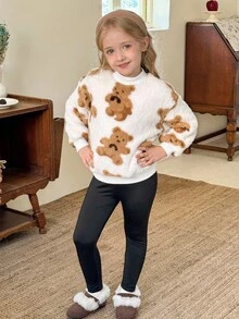 LMoss Kids Bộ 2 chiếc/Bộ áo nỉ cổ tròn dệt kim họa tiết trái tim và quần legging cho bé gái - Nhiều màu - Xem 7
