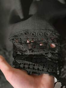 CosyJoli Camisa casual de vacaciones con parches de encaje y flecos en el bajo, talla grande