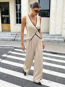 SHEIN Tall 女士日常两件套服装 - 杏色 - 查看 3