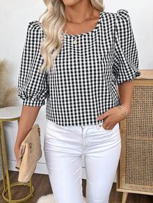 EMERY ROSE Camicia casual a maniche corte semplice a quadri da donna