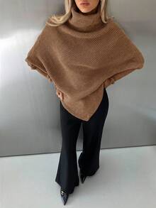 Aloruh Turtleneck Batwing Sleeve Sweater,Fall - Camel - View 6