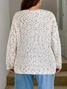SHEIN LUNE Plus Size Polka Dot Crew Neck Sweater, Casual For Autumn/Winter Long Sleeve Sweater V-Neck Sweater Confetti Sweater Winter Clothes For Women Women's Winter Sweater Fall Clothes For Women  Office Outfits For Women,Suitable For Daily Wear, Holiday Elegant Outfits,Office Siren Style Outfits Christmas - Multicolor - View 2