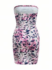 Shutterstock Y2Kool Women's Leopard Ombre Print Sexy Cropped Halter Slit Mini Dress, Suitable For Party, Nightclub, Street, Halloween, Y2K, Autumn/Winter Graphic Dress Pink Cheetah Print Pink Leopard Print Animal Print Dress Bodycon Summer Dress Matching Idea Casual Stylish Clothing Collection New Year Outfits - Purple - View 2