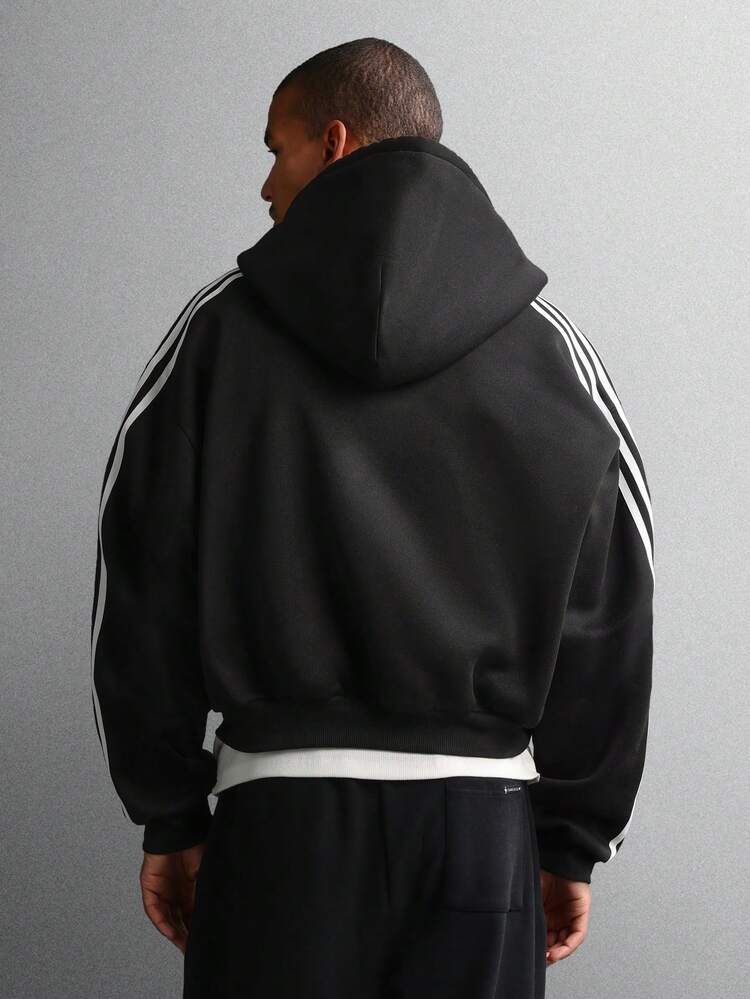 Full Zip Crop Hoodie With Contrast Tape Details