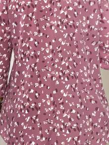 EMERY ROSE Plus Size Women's Early Spring 3/4 Sleeve Burgundy Printed Shirt