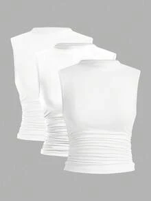 Auralis 3件套女士加大码无袖修身基本款背心 - 白色 - 查看 10