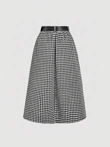 SHEIN MOD 棕色千鸟格图案半身裙，学院风 - 黑色 - 查看 2