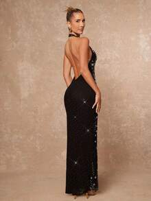 Lumalex Đầm đuôi cá cổ yếm đính sequin mùa thu đông thanh lịch, trang phục đen sang trọng, không thể thiếu cho các bữa tiệc, sự quyến rũ, sang trọng, phong cách mới, dành cho phụ nữ, dạ hội, tiệc tùng, tiệc chiêu đãi, kín đáo, sang trọng, lấp lánh, tiệc tùng ngày lễ, lễ hội, dã ngoại, kỳ nghỉ, ngoài trời, nhiều lớp, mùa cưới, tiệc tùng, ID Al-Adha, tiệc Al-Adha, năm mới, đầm sequin đen, đầm đen lấp lánh, đầm dạ hội, đầm quyến rũ, đầm dự tiệc thắt cà vạt đen, đầm Vegas, trang trí ngọc trai. - màu đen - Xem 3