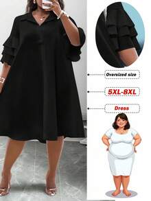 SHEIN CURVE+ Bộ sưu tập trang phục nữ mới năm 2025 - Rave, Lễ Phục sinh, Phong cách Old Money, Hòa nhạc đồng quê, Đi chơi, Fairycore, Lễ hội, Kỳ nghỉ nhiệt đới, Phù hợp cho mùa xuân/hè, Trang phục mùa hè, Rave, Mùa hè châu Âu, Mùa xuân, Trang phục phương Tây Plus, Hòa nhạc, Tốt nghiệp, Đa năng cho việc đi lại hàng ngày, Trang phục công sở thường ngày, Trang phục đi biển tối giản thường ngày - Áo sơ mi tay bèo nhún nhiều lớp, Đầm midi viền bất đối xứng, Đường cong Plus, Váy boho đi nghỉ có tay cỡ lớn 8xl Quần áo nữ Váy bèo nhún cỡ lớn 5xl cỡ lớn Plus Size - màu đen - Xem 1