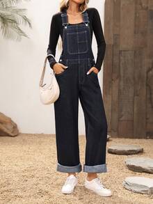 EMERY ROSE Bộ đồ liền thân denim không tay nhiều màu sắc đơn giản có túi dành cho nữ - Rửa tối - Xem 7