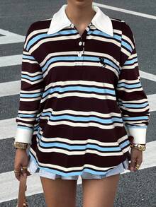 Muchica Áo thun tay dài cổ polo dáng rộng thoải mái dành cho nữ - Nhiều màu - Xem 1