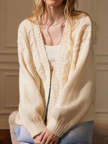 Écloséra Vintage Twist Cable Solid Color Casual Long Sleeve Cardigan Sweater Formal Clothing