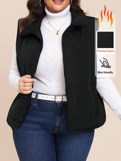 Comfylo Chaleco acolchado con cremallera para mujer talla grande, otoño/invierno