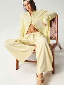 Bohemela Autumn Boh Music Festival Halloween Casual Solid Color Knit Loose Women Pants - Butter Yellow - View 6