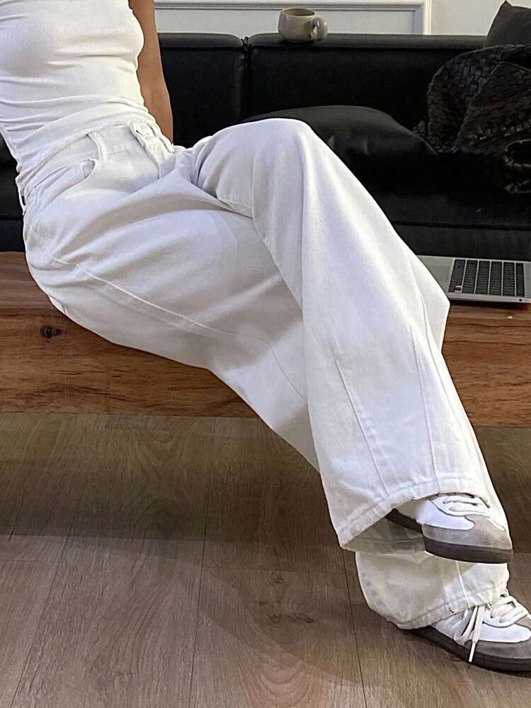 Women's Washed Solid Color Casual Loose Fit Versatile Jeans