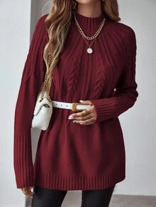 EMERY ROSE Áo len dài tay cổ lọ tối giản màu trơn dành cho nữ, mặc hàng ngày - Đỏ - Xem 3