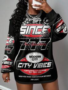 Slaydiva Damen Lässig Street Style Rundhals Langarm T-Shirt, geeignet für Streetwear, Rennwagen Muster - Verschiedenfarbig - Übersicht 8