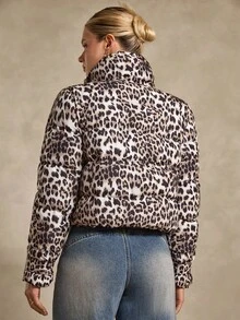 Bóhologie All Over Leopard Printed, Zip Up, Crop Winter Coat - Multicolor - View 2