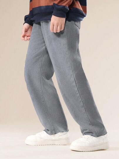 SUMWON Jeans amples à jambe large avec ourlet brut, coupe ample en coton, pantalon casual pour tous les jours, lavage vintage, coupe décontractée, mode automne-hiver, bas pour tous les jours