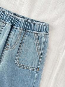 Baby Boy Urban Casual Comfortable Simple Base Soft Cute Blue Denim Elastic Waist Loose Baggy Jeans, For Baby Fall/Winter Dailywear Costume, Boys Streetwear Outfits, Boys Halloween And Christmas Outfits, Winter Jeans, Boys Jeans - Light Wash - View 5