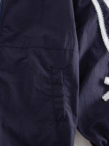 Genkimix Kids Tween Girl Fashion Minimalist Contrast Color Lace Lining Stand Collar Zip-Up Jacket, Cool Girl Autumn/Winter - Royal Blue - View 4