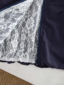 Genkimix Kids Tween Girl Fashion Minimalist Contrast Color Lace Lining Stand Collar Zip-Up Jacket, Cool Girl Autumn/Winter - Royal Blue - View 6