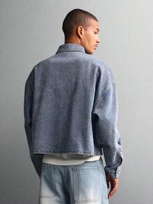 SUMWON Chaqueta vaquera de tela con lavado claro, sobredimensionada, con botones, de longitud corta, con aplicaciones de lentejuelas, de , de uso casual - Azul - Ver 2