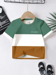3 Stücke/Set Baby Jungen Lässig Kurzarm Stylisch Cool Klassisch Farbblock Patchwork Grafik Muster Rundhals T-Shirts, Campus Stil geeignet für den Sommer