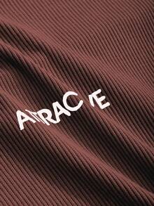 DAZY 女式字母印花侧抽绳 T 恤，秋季服装，返校服装学院风上衣长袖女式上衣 - 咖啡棕 - 查看 5