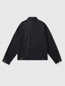 ROMWE MEN Street Life Men's Fashion Studded Denim Jacket, Fall - Black - View 2