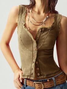 Bohemela Áo crop top đan trơn hở lưng cho nữ, giản dị và tôn dáng - màu nâu - Xem 7