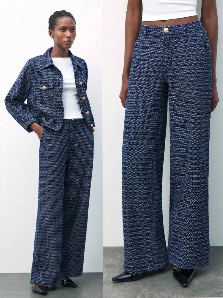 SHEIN Maija Damen Jeans mit Allover-Muster, gerade, locker, vielseitig einsetzbar