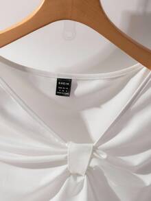 GlowEve Damen modisches einfarbiges französisches Off-Shoulder Shirt mit Schleife, plissiert, vielseitig einsetzbar für Alltag, Ausgehen, Date, Party, Langarm T-Shirt