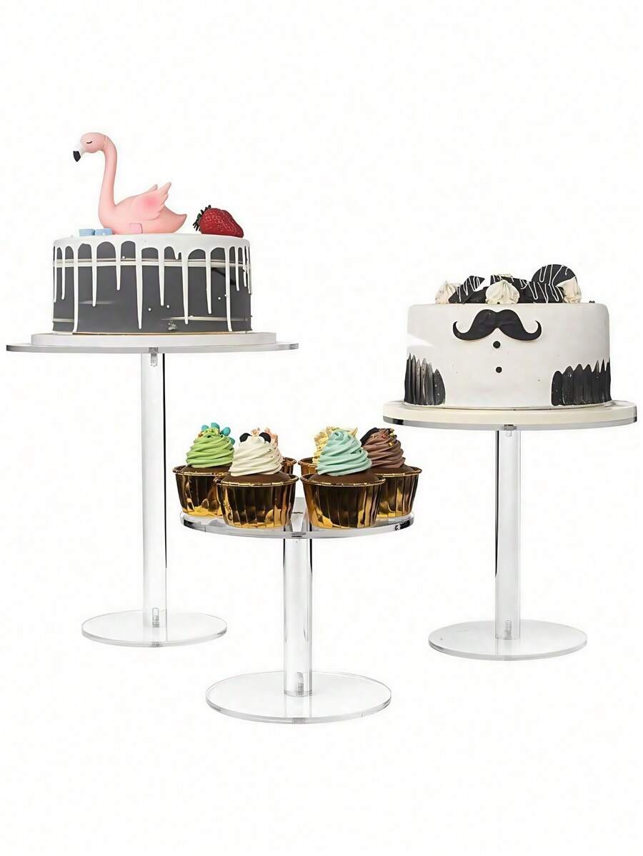 SHEIN 1/3 Piezas Soporte de Pastel de Acrílico, Soporte de Exhibición de Pastel Redondo Transparente para Mesa de Postres, Bodas, Eventos, Fiestas de Cumpleaños, Pasteles, Pastelerías, Dulces - transparente - Ver 1