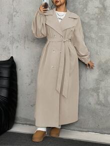SHEIN EZwear Áo gió dài tay ve kaki cỡ lớn cho nữ, mùa thu - Màu Khaki - Xem 3