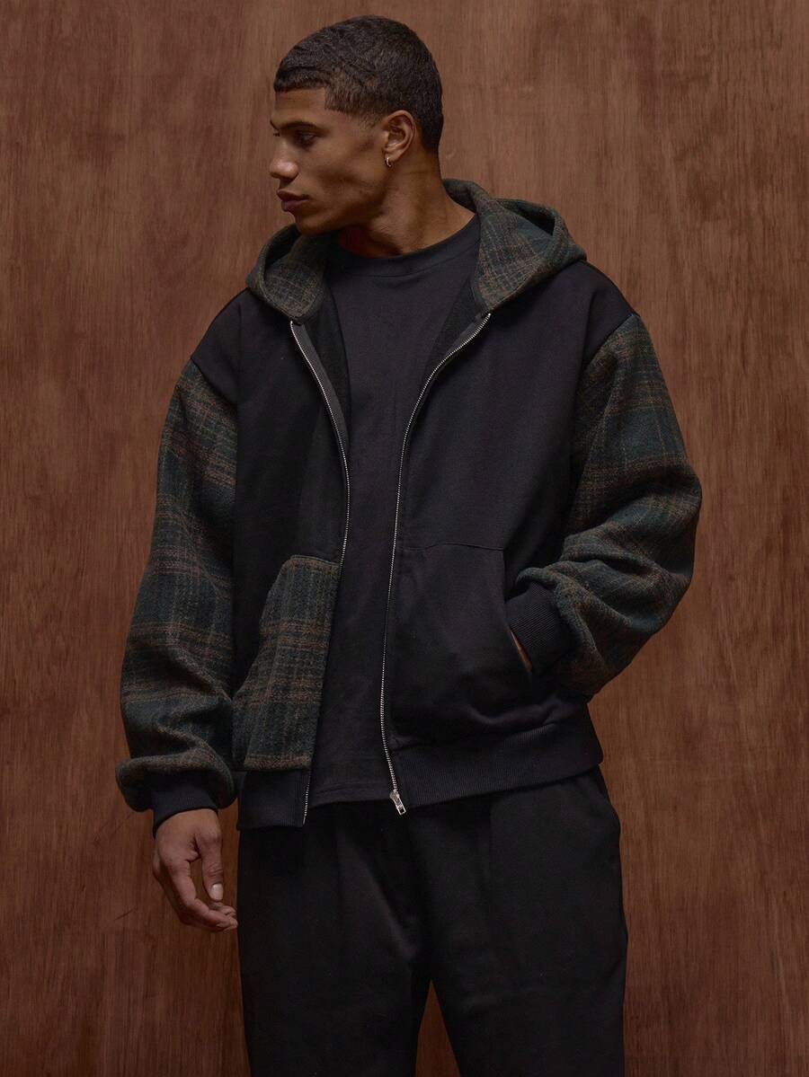 Musero Contrast Checkered Style Zip Through Hooded Jacket Tracksuit Top Only Fall/SPRING SUMMER - Multicolor - View 1