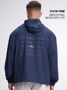Men's Casual Versatile Letter Print Hooded Jacket - Blue - View 2
