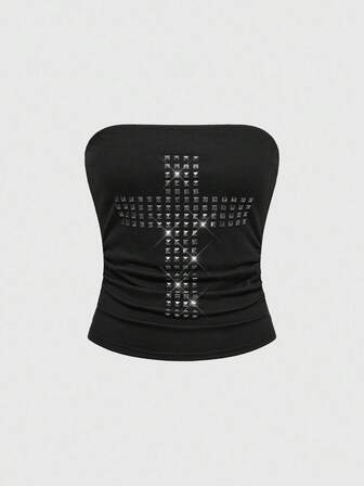 Grunge Punk Débardeur court sexy à clous en croix style punk Y2K pour femmes