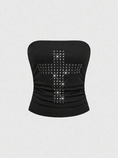 Grunge Punk Débardeur court sexy à clous en croix style punk Y2K pour femmes