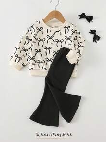 Cozy Pixies 2 Stücke Baby Mädchen Schmetterling Dekor Set mit Rundhals Langarm Sweatshirt und Hose mit elastischem Bund, bequem, vielseitig, stylisch, Lässig, niedliches Muster, minimalistisch, basic, geeignet für Innen, Outdoor Skifahren, Alltag, Sport, Spiel, Party, Fotografie, Weihnachten, Sportbekleidung Herbst Outfit Winterkleidung