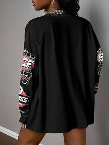 Slaydiva Damen Lässig Street Style Rundhals Langarm T-Shirt, geeignet für Streetwear, Rennwagen Muster - Verschiedenfarbig - Übersicht 2