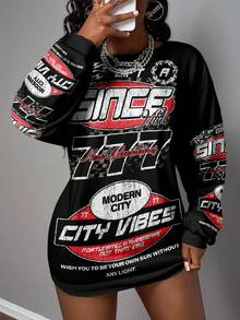 Slaydiva Damen Lässig Street Style Rundhals Langarm T-Shirt, geeignet für Streetwear, Rennwagen Muster - Verschiedenfarbig - Übersicht 4