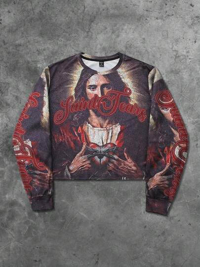 Street Life T-shirt à manches courtes pour hommes avec imprimé gothique vintage Jésus strass, pour le printemps/été et l'automne