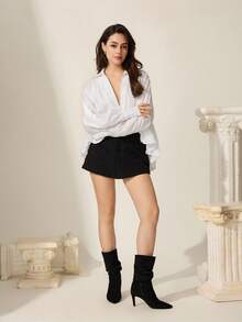 CUCCOO CHICEST Giày bốt cao đến giữa bắp chân bằng nhung giả da lộn màu đen cổ điển thoải mái, kiểu dáng mới thu/đông, xếp ly, mũi nhọn, thanh lịch, dễ phối đồ, phù hợp cho các buổi hẹn hò, công sở, Halloween, Giáng sinh, Lễ tạ ơn, đa năng - màu đen - Xem 12