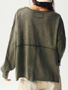 Bohemela Autumn Boho Music Festival Halloween Casual Solid Color Knit Crew Neck Long Sleeve Loose Washed Women T-Shirt