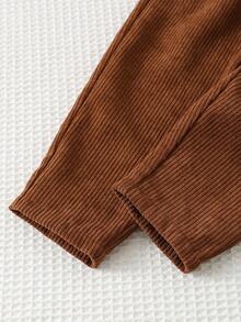 Cozy Pixies 男婴灯芯绒休闲舒适裤，可爱图案简约风格百搭，适合室内、户外滑雪、日常穿着、运动、玩耍、派对、摄影、圣诞节、秋冬 - 棕色 - 查看 9