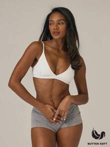 MUSERA ESSENTIALS Buttery Soft Strappy Sports Bralet Basic Casual Airport Holiday Sexy Fall Winter  ,Elegant Spring Summer - White - View 1