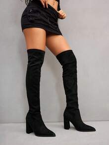 CUCCOO SZL Fashion Pointed Toe Chunky Heel Over-The-Knee Boots, Suitable For Dates And Parties - Black - View 1