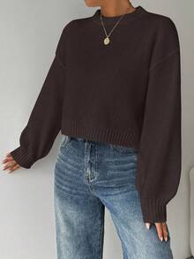 EMERY ROSE Damski sweter w jednolitym kolorze, prosty, swobodny, z okrągłym dekoltem i długim rękawem, biały